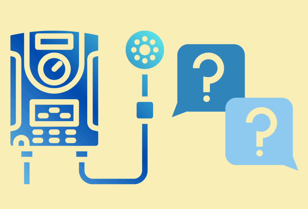 An electric water heater followed by a question and answer bubble. Electric water heater troubleshooting, Troubleshooting electric water heater, Troubleshoot electric water heater