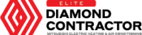 Logo with a red geometric diamond shape, the word "ELITE" above, and the text "Diamond Contractor Mitsubishi Electric Heating & Air Conditioning.
