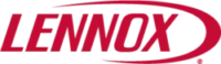 Lennox logo in red uppercase letters with a curved line extending from the letter "X" over the text on a transparent background.